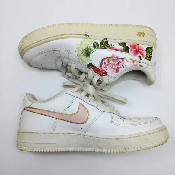 NIKE Air Force 1‎ Customized Painted Floral Shoes Youth 5.5 / 38 EU 314192-117 - Picture 3 of 8